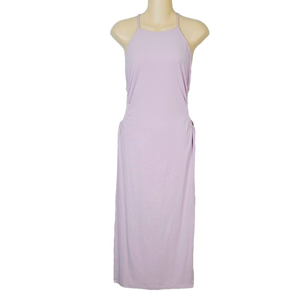 NEW Sophie Rue Dress L Lavender Purple Knit Cutout Cross Back Bodycon Midi